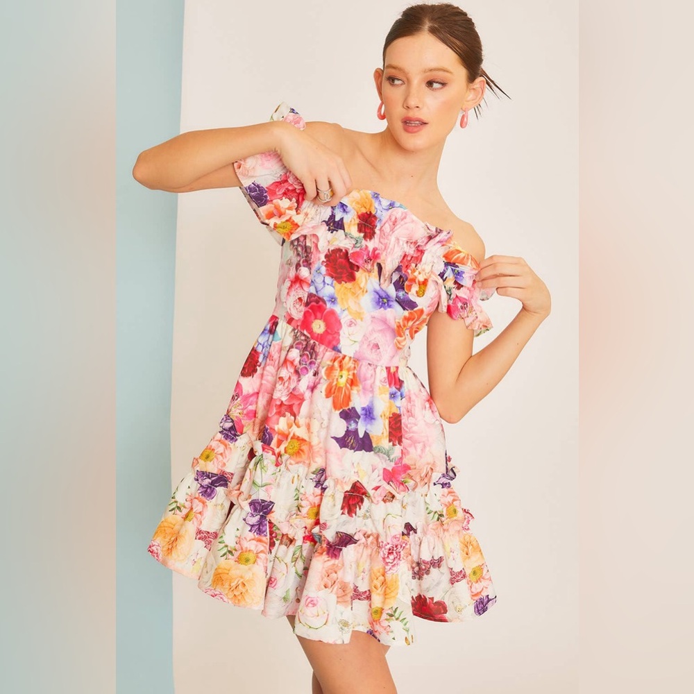 Bouquet Babe Off the Shoulder Mini Dress
